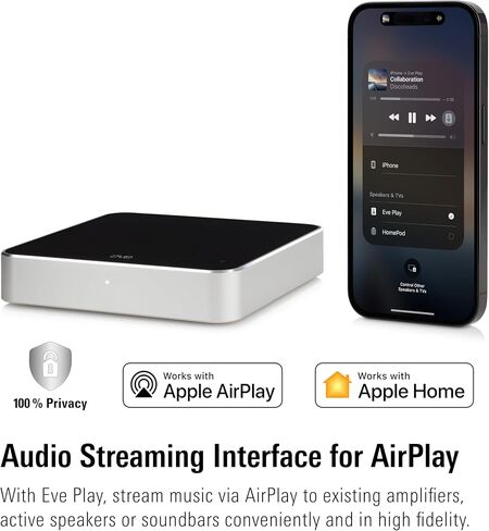 Eve Play - واجهة بث الصوت لـ AirPlay، الترقية إلى بث الصوت AirPlay، تعويض زمن الوصول، محول رقمي إلى تناظري، ثلاثة مخارج صوت، Apple Home، Ethernet، شبكة Wi-Fi بتردد 2.4/5 جيجاهرتز in Saudi Arabia