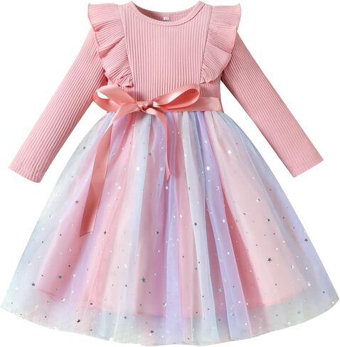 Toddler Girls Dresses Tulle Toddler Dress Long Sleeve Ruffle Baby Fall Winter Dresses for Girls Fashion Casual Dress in Kuwait