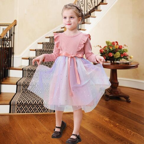 Toddler Girls Dresses Tulle Toddler Dress Long Sleeve Ruffle Baby Fall Winter Dresses for Girls Fashion Casual Dress in Kuwait