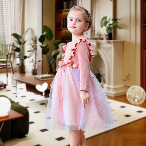 Toddler Girls Dresses Tulle Toddler Dress Long Sleeve Ruffle Baby Fall Winter Dresses for Girls Fashion Casual Dress in Kuwait