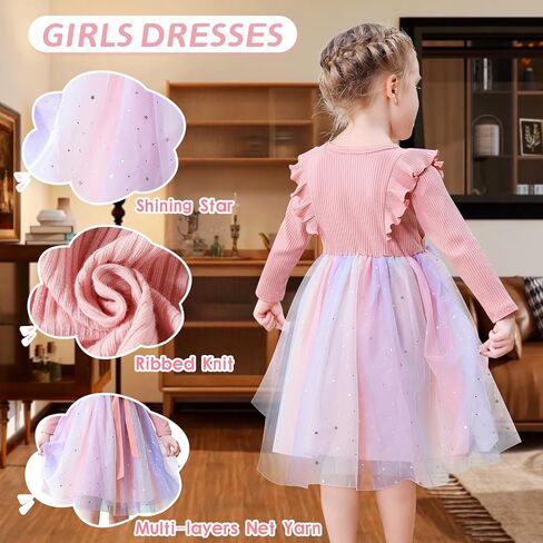 Toddler Girls Dresses Tulle Toddler Dress Long Sleeve Ruffle Baby Fall Winter Dresses for Girls Fashion Casual Dress in Kuwait