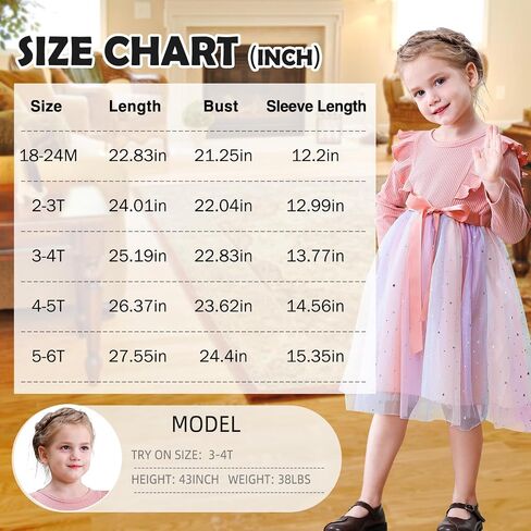 Toddler Girls Dresses Tulle Toddler Dress Long Sleeve Ruffle Baby Fall Winter Dresses for Girls Fashion Casual Dress in Kuwait