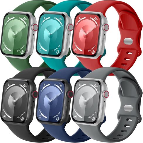 6 Pack Sport Band Compatible with Apple Watch Band 44mm 45mm 40mm 42mm 38mm 41mm 49mm Men Women, Soft Silicone Waterproof Replacement Strap for iWatch Bands Series 9 8 7 6 5 4 3 2 1 SE Ultra in Saudi Arabia