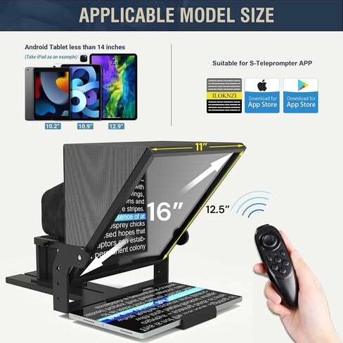 16-inch HD Wide-Angle teleprompter, manually Adjustable in Height and Compatible with Multiple Devices, with Remote Control and Free teleprompter app(16 inch) in Saudi Arabia