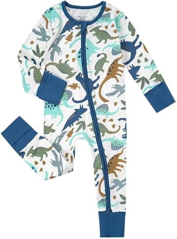 Teach Leanbh Unisex Baby Footless Pajamas with Mittens and Feet Cuffs Cotton 2 Way Zipper Long Sleeve Romper Sleep and Play in Kuwait