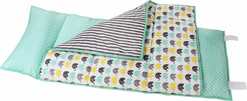Bacati - 100% Cotton Percale Fabrics Nap Mat with Pillow for Toddler Girls, Measures 50 x 20 x 1.5 Inches, Ideal for Daycare and Preschool, BPA-Free (Elephants, Pink/Grey) in Kuwait