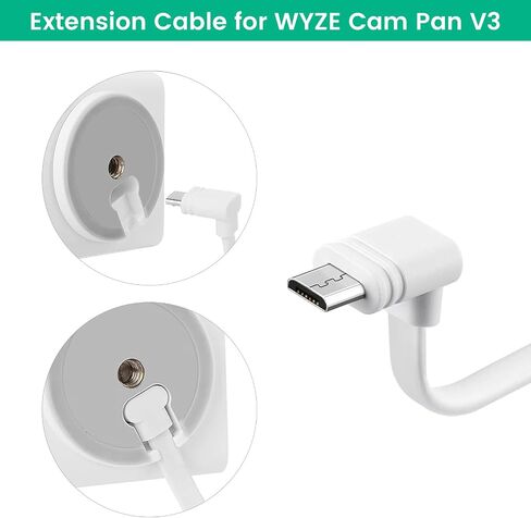 weishan 50ft Power Cord Compatible with Wyze Cam Pan v3 Security Camera - 15m Long Flat USB to Micro USB L-Shaped 90-Degree Charging Extension Cable, Black in Kuwait