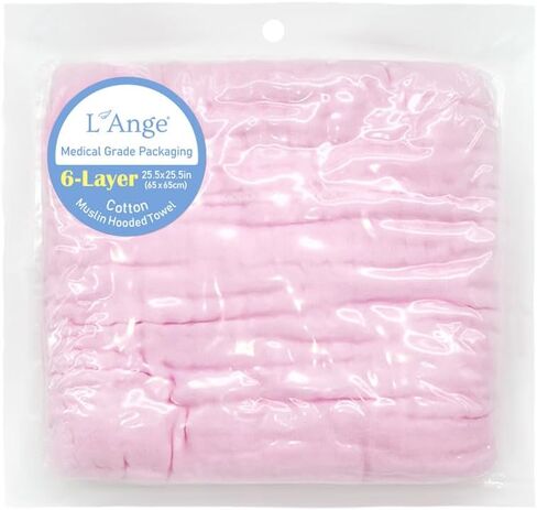 L'Ange Muslin Hooded Baby Towel - Infant Bath Towel with Hood for Newborn Babies Boy or Girl - 100% Cotton - Pack of 1 - Ready to Use Medical Grade Packaging - 6 Layers - White - 25.5x25.5 in in Saudi Arabia