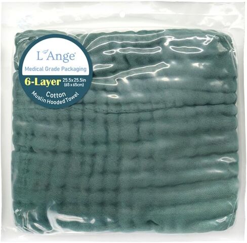 L'Ange Muslin Hooded Baby Towel - Infant Bath Towel with Hood for Newborn Babies Boy or Girl - 100% Cotton - Pack of 1 - Ready to Use Medical Grade Packaging - 6 Layers - White - 25.5x25.5 in in Saudi Arabia