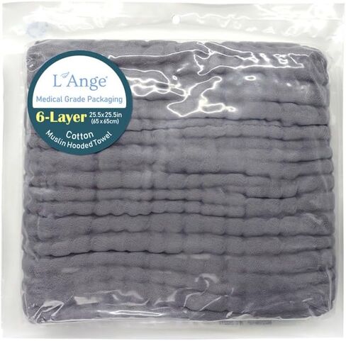 L'Ange Muslin Hooded Baby Towel - Infant Bath Towel with Hood for Newborn Babies Boy or Girl - 100% Cotton - Pack of 1 - Ready to Use Medical Grade Packaging - 6 Layers - White - 25.5x25.5 in in Saudi Arabia