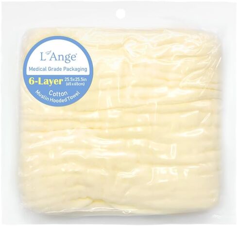 L'Ange Muslin Hooded Baby Towel - Infant Bath Towel with Hood for Newborn Babies Boy or Girl - 100% Cotton - Pack of 1 - Ready to Use Medical Grade Packaging - 6 Layers - White - 25.5x25.5 in in Saudi Arabia