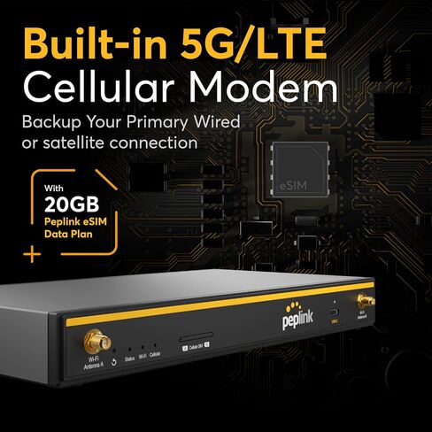 Peplink B One 5G - Gigabit Dual WAN Cellular WiFi Router for Wireless Internet - 1Gbps Throughput, Wi-Fi 6, Dual-Band, 4 LAN Ports, Supports 150 Users, Peplink App Setup in Saudi Arabia