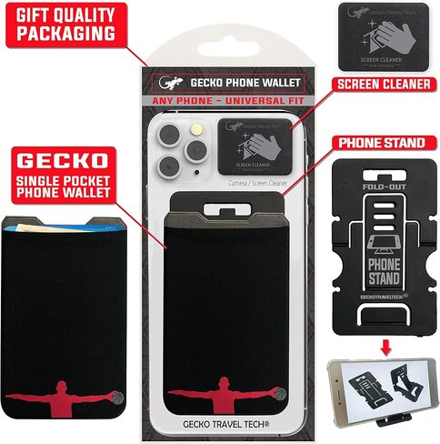 Phone Wallet - Adhesive Card Holder - Cell Phone Pouch - Stick on Lycra Pocket by Gecko - Carry Credit Cards and Cash in Saudi Arabia