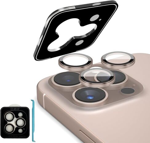 Camera Lens Protector for iPhone16 Pro/iPhone16 Pro Max Camera Cover 9H Tempered Glass Screen Protector Metal Individual Ring Camera Cover Drop Protection Case Friendly (Natural Titanium) in Saudi Arabia