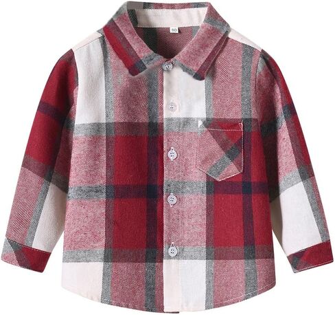 FYMNSI Baby Boys Girls Button Down Shirt Toddler Kids Flannel Long Sleeve Plaid Shirts Tees Tops Classic Casual Fall Clothes in Kuwait