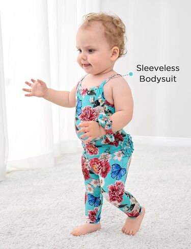 Baby Girl Summer Clothes Set Sleeveless Bodysuit and Ruffled Leggings Pants Set, Viscose from Bamboo in Saudi Arabia