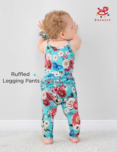Baby Girl Summer Clothes Set Sleeveless Bodysuit and Ruffled Leggings Pants Set, Viscose from Bamboo in Saudi Arabia