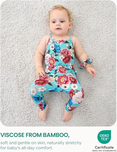Baby Girl Summer Clothes Set Sleeveless Bodysuit and Ruffled Leggings Pants Set, Viscose from Bamboo in Saudi Arabia