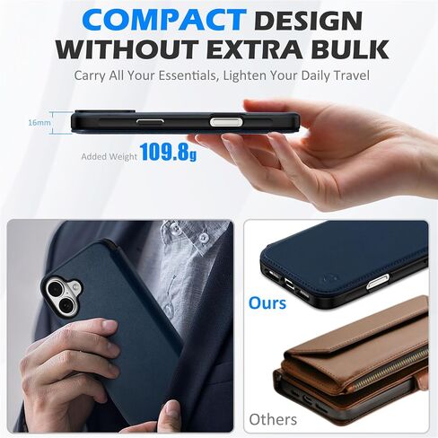 SHIELDON Case for iPhone 16 Pro Max 6.9", Genuine Leather Slim Wallet Wireless Charging Magnetic Closure RFID Blocking Card Slots Shockproof Cover Compatible with iPhone 16 Pro Max 5G - Nappa Black in Saudi Arabia