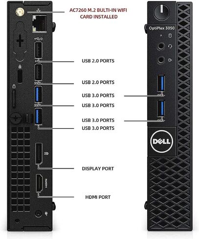 كمبيوتر مكتبي صغير طراز OptiPlex 3050 من Dell، Intel Core i7-6700T، ذاكرة وصول عشوائي DDR4 سعة 16 جيجابايت، محرك أقراص SSD سعة 512 جيجابايت، واي فاي، بلوتوث، منفذ عرض، USB 3.1، Windows 10 Pro (متجدد) in Saudi Arabia