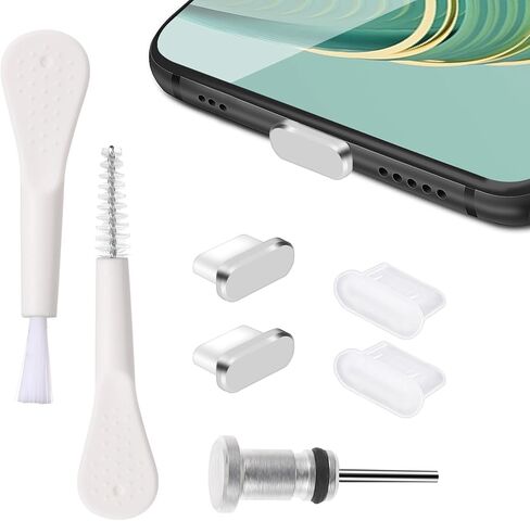 7PCS Dust Plug Set, Anti Dust Cover Charging Port Protector Cap with Cleaning Brush Compatible with USB Type-C Most Mobile Phone Devices(Black) in Saudi Arabia