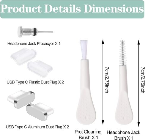 7PCS Dust Plug Set, Anti Dust Cover Charging Port Protector Cap with Cleaning Brush Compatible with USB Type-C Most Mobile Phone Devices(Black) in Saudi Arabia