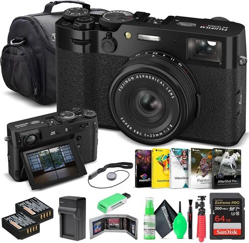 كاميرا FUJIFILM X100VI الرقمية (أسود) (16821913) + بطاقة 64 جيجابايت + قارئ بطاقات + حقيبة حمل + محفظة بطاقة ذاكرة + مجموعة أدوات التنظيف in Saudi Arabia