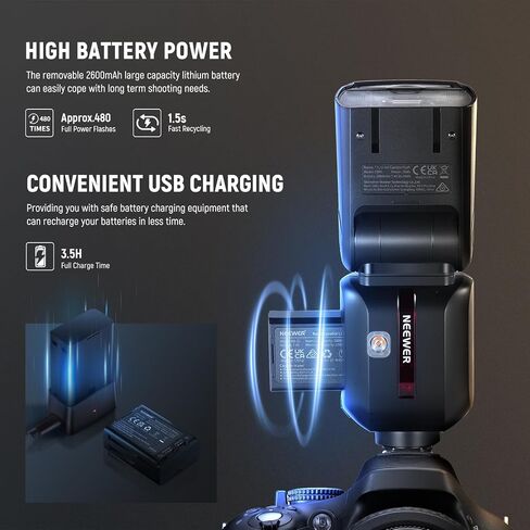 فلاش كاميرا NEEWER Z880-S 2.4G 76Ws TTL Speedlite متوافق مع Sony، واجهة مستخدم مطورة، مصباح تشكيل قابل للتعديل، مفتاح TTL/M سريع التبديل TCM، 1/8000s HSS 7.4V/2600mAh بطارية 480 فلاش طاقة كاملة in Saudi Arabia