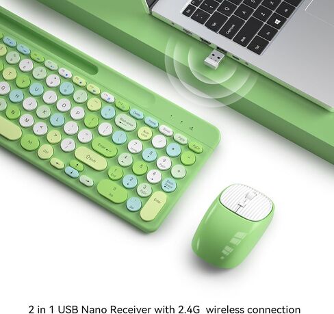Wireless Keyboard and Mouse Combo, Retro Typewriter Wireless Keyboard with Round Keycaps, 2.4GHz Compact USB Cute Wireless Keyboard Mouse for Computer, Desktop, Laptop and Computer in Saudi Arabia
