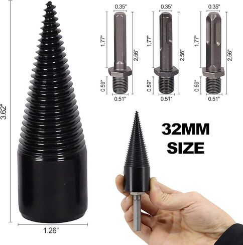 Wood Splitter Firewood Drill-Bit - Kindling Log Splitter Heavy Duty Electric Splitting Drills 42mm Screw Cracker Removable Cone Driver Hex Shank Square Round Handle in Saudi Arabia