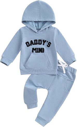 Toddler Baby Boy Clothes Fall Winter Outfits Embroidery Daddy's Mini Hoodie Sweatshirt & Joggers Pant Set in Saudi Arabia