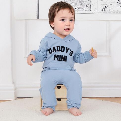 Toddler Baby Boy Clothes Fall Winter Outfits Embroidery Daddy's Mini Hoodie Sweatshirt & Joggers Pant Set in Saudi Arabia