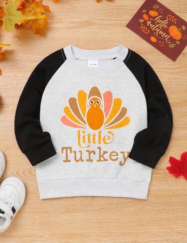 Toddler Thanksgiving Shirt Little Turkey Prints Baby Boy Long Sleeves Sweatshirt Thanksgiving Clothes in Kuwait