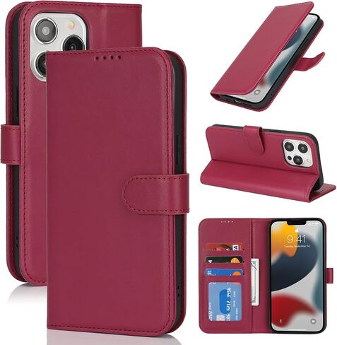for iPhone 12 Case Wallet with Card Holder,iPhone 12 Wallet Case for Women Men,Leather Shockproof Magnetic Buckle Stand Flip Phone Case-Brown in Saudi Arabia