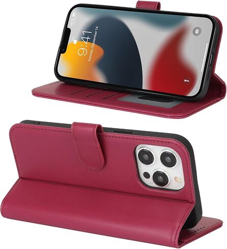 for iPhone 12 Case Wallet with Card Holder,iPhone 12 Wallet Case for Women Men,Leather Shockproof Magnetic Buckle Stand Flip Phone Case-Brown in Saudi Arabia