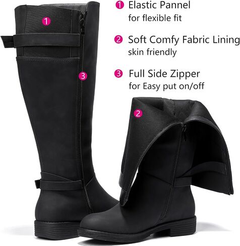 Luoika Women's Extra Wide Calf Knee High Boots, Plus Size Wide Width Knee-High Boots Winter Fall Low Heel Ridding Boots. in Saudi Arabia