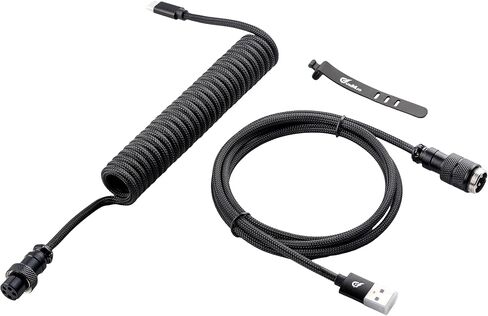 GUNMJO Pro Custom Coiled USB C Cable for Gaming Keyboard, Metal Aviator Mechanical Keyboard Cable with Right Straight Out Aluminum Aviator, 1.5M USB-C to USB-A, Carbon Black Color in Saudi Arabia