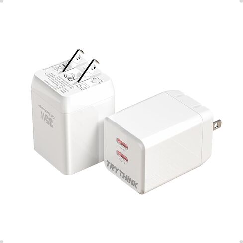 شاحن USB C بقدرة 35 وات، شاحن حائط سريع من TRYTHINK ثنائي المنافذ قابل للطي GaN PD متوافق مع iPhone 15/15 Plus/15 Pro/15 Pro Max/14، Pixel 4/3، iPad/iPad Mini (الكابل غير متضمن) - عبوة واحدة in Kuwait