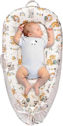 Baby Lounger Cover for Boys Girls, Reversible Baby Nest Cover, Adjustable Baby Lounger Replaceable Cover for Infant Newborn, Portable and Machine Washable, Cotton Gray Elephant Cover Only in Saudi Arabia