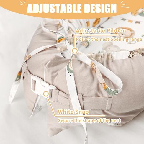 Baby Lounger Cover for Boys Girls, Reversible Baby Nest Cover, Adjustable Baby Lounger Replaceable Cover for Infant Newborn, Portable and Machine Washable, Cotton Gray Elephant Cover Only in Saudi Arabia