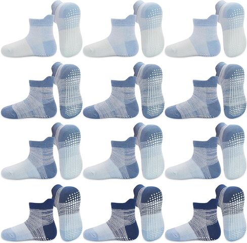 SkiBeaut Toddler Socks with Grips, 12 Pairs Kids Non-Slip Grippers Baby Boys Girls House Socks for Age 0-7 in Saudi Arabia
