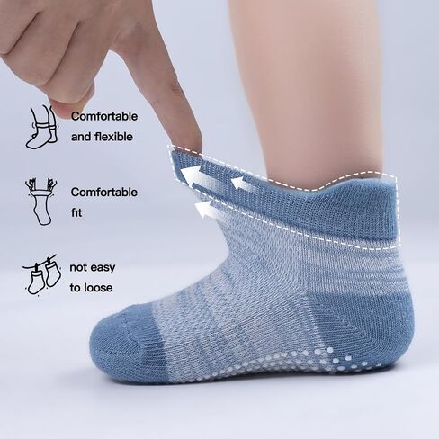 SkiBeaut Toddler Socks with Grips, 12 Pairs Kids Non-Slip Grippers Baby Boys Girls House Socks for Age 0-7 in Saudi Arabia