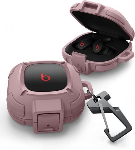حافظة Dexnor متينة ممتصة للصدمات لجرابات Beats Fit Pro (2021) مع قفل آمن وغطاء شفاف مقاوم للصدمات مع حلقة تسلق وحلقة مفاتيح لـ Beats Fit Pro 2021 أسود in Kuwait