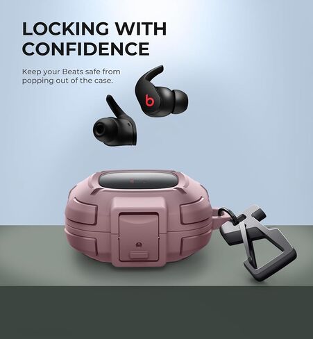 حافظة Dexnor متينة ممتصة للصدمات لجرابات Beats Fit Pro (2021) مع قفل آمن وغطاء شفاف مقاوم للصدمات مع حلقة تسلق وحلقة مفاتيح لـ Beats Fit Pro 2021 أسود in Kuwait