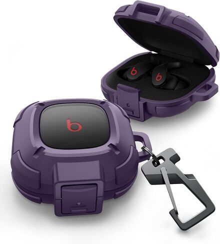 حافظة Dexnor متينة ممتصة للصدمات لجرابات Beats Fit Pro (2021) مع قفل آمن وغطاء شفاف مقاوم للصدمات مع حلقة تسلق وحلقة مفاتيح لـ Beats Fit Pro 2021 أسود in Kuwait