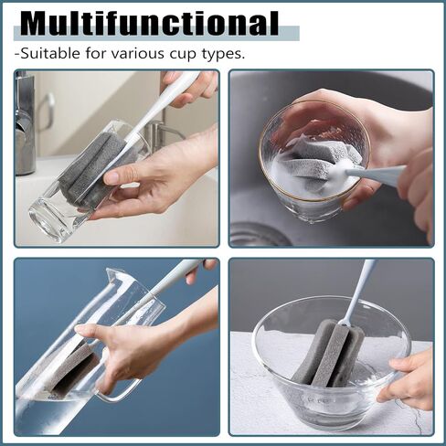 Sponge Bottle Brush 3 PCS Long Handle Bottle Brush Wine Glass Cleaner Cup Cleaning Brush Baby Bottle Scrubber (Large 3PCS) in Saudi Arabia