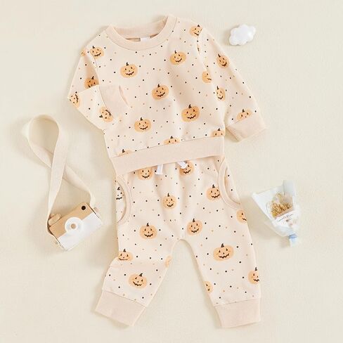 Toddler Baby Girl Halloween Outfit Long Sleeve Cute Print Sweatshirt Shirt Tops + Pants Fall Winter Clothes Set in Kuwait
