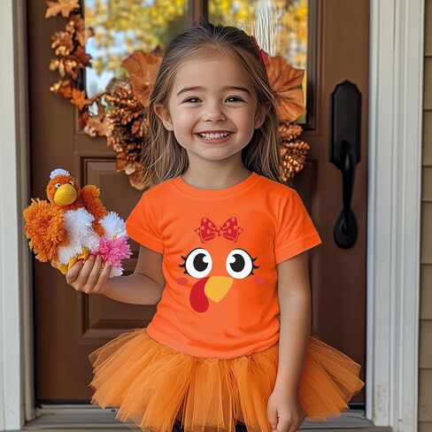 Toddler Girls Thanksgiving Shirts Turkey Pumpkin T Shirt Cotton Short Sleeve Halloween Tops 1-10 Years in Kuwait