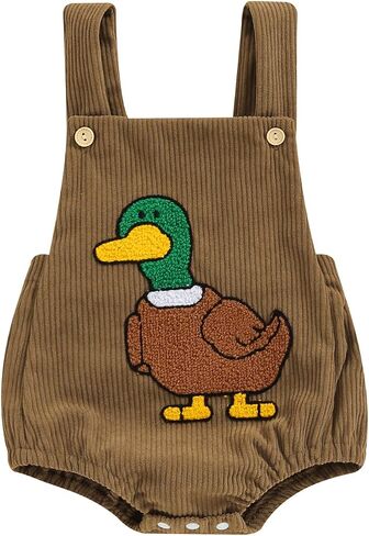 Duck Hunting Baby Boy Girl Clothes Mallard Duck Embroidery Romper Sleeveless Corduroy Overalls Jumpsuit Farm Outfit in Saudi Arabia
