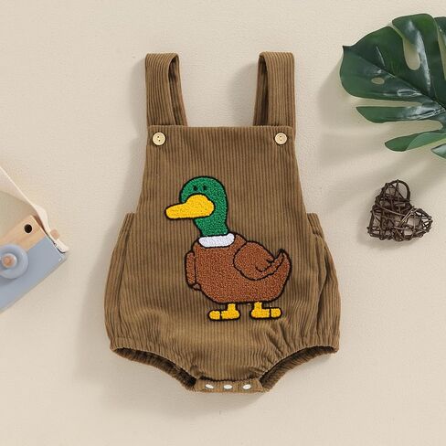 Duck Hunting Baby Boy Girl Clothes Mallard Duck Embroidery Romper Sleeveless Corduroy Overalls Jumpsuit Farm Outfit in Saudi Arabia